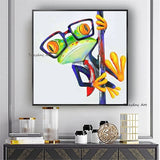 Hand Painted Funny Frog Oil Painting on Canvas Modern Animal Oil Painting for Kid Room Wall Mural