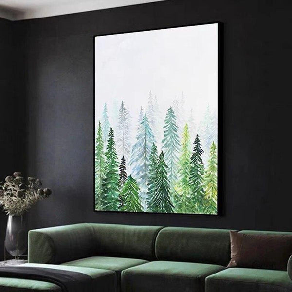 Wall Art Canvas Hand Painted Oil Painting Modern Green Mountain Landscape Natural Forest As
