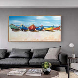 Hand Painted Boat Beach Canvas Painting Landscape Oil Painting Salon Decoration Modern Wall Art As