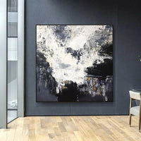 Modern Hand Painted Abstract Decorative Painting Black And White Ink Square Hanging Painting Entrance Restaurant