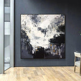 Modern Hand Painted Abstract Decorative Painting Black And White Ink Square Hanging Painting Entrance Restaurant