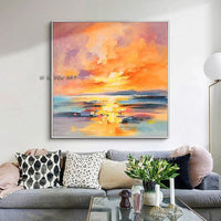 Abstract Canvas Hand Painted Painting Wall Art Sunset Landscape Art Modern Artwork Home Wall Decor