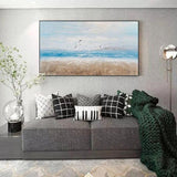 Hand Painted Abstract Oil Painting Poster Modern Golden Ocean and Beach Wall Art Big Mural