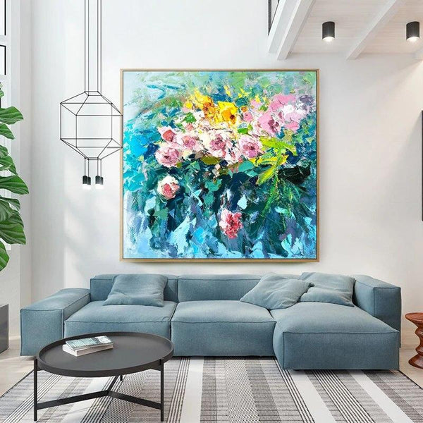 Professional Hand Painted Beautiful Colorful Flower Oil Painting On Canvas Wall