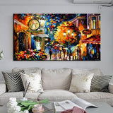 Oil Painting Handpainted Street Tree Lamp Knife Landscape On Canvas People Abstract Wall Art