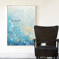 Acrylic Painting Abstract Modern Blue Fluid Painting For Wall Hand Drawn On Canvas