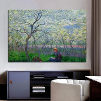 Hand Painted Claude Monet Impression An Orchard in Spring 1886 Landscape Art Oil Painting Canvas Rooms