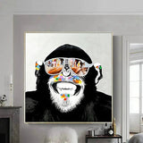 Hand Painted Oil Painting Modern Abstract Gorilla Wearing Glasses Animal Art Wall Canvas Decor