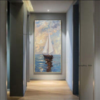 Hand Painted Abstract Seaview Sailboat Hand Painted Oil Painting On Canvas Mural Home Office Decor