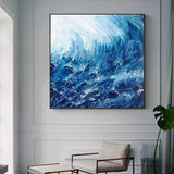 Modern Abstract Hand Painted Blue Sea Landscape Decorative Porch Corridor Hanging Restaurant Mural As