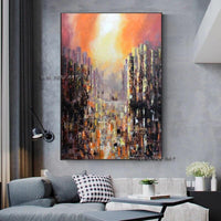 Abstract Urban Style Red Wall Art Canvas Modern Landscape Hallway