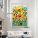 Palette Knife oil painting Hand Painted Sunflower Wall Decorative Item Textured Canvas pciture Entrance Decor