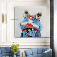 Hand Painted Oil Painting Hand Painted Canvas Wall Art Modern Abstract Home Deco Cute Frog Animals Cartoon Children