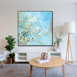 Hand Painted Oil Painting Blue Landscape Flower Tree Wall Canvas Abstract Art Modern Canvas Artwork Room Decor