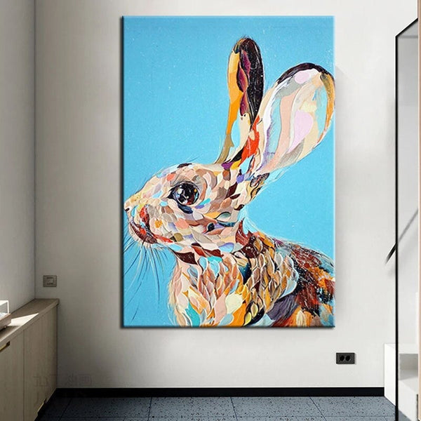 Hand Painted Oil Painting Abstract Animal Rabbit Wall Canvas Art For Modern Home Children Room