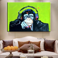 Hand Painted Oil Painting Hand Painted Animals Wearing Monkey Paintings Wall Art For Bedroom Children's Room Decor