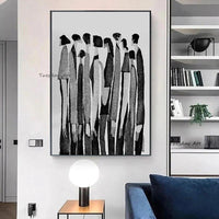 Modern Black White Hand Painted Abstract Characters Fashion Painting Canvas Arts