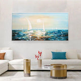 Hand Painted Wall Seascape Oil Painting Abstract Textured Painting Canvas Boat Ocean Seascape picture