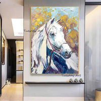 Hand Painted Animal Oil Painting Gold Foil Horse Abstract Canvas Modern Wall