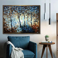 Hand Painted Retro Blue Black Landscape Tree Oil Painting Wall Canvas Abstract Art Modern Canvas Artwork Room Decor