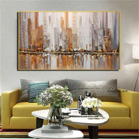 Hand Painted Gold City Building Scenery For Home Abstract Oil Painting On Canvas Decor