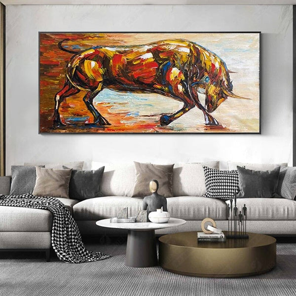 Hand Painted Palette Knife Oil Painting on Canvas Hand Painted Textured Modern Strong Bull