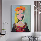 Hand Painted Oil Painting Picasso Woman wearing orange beret and fur collar (Mary Tres) Abstract Canvas Wall Art