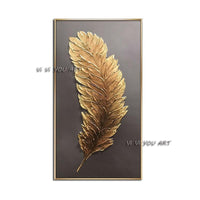 Hand Painted Abstract Golden Feather Canvas Modern Minimalist