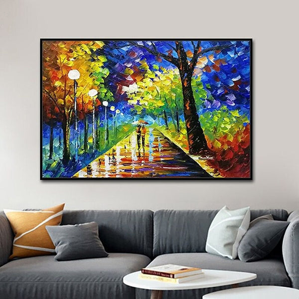 Hand Painted Modern Thick Knife Street Landscape People Abstract Canvas Painting Nordics Decor