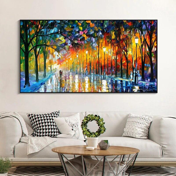 Hand Painted Lover Knife Street Tree Lamp Knife Landscape Oil Painting On Canvas