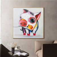 Funny Painting Hand Painted Lovely Animal Piggy with Rose Oil Painting Cute Pig Oil Painting for Friend