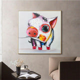 Funny Wall Art Painting Hand Painted Lovely Animal Piggy with Rose Oil Painting Cute Pig Oil Painting for Friend