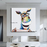 Hand Painted Oil Painting Animal Cute Donkey Abstract Home Office Painting