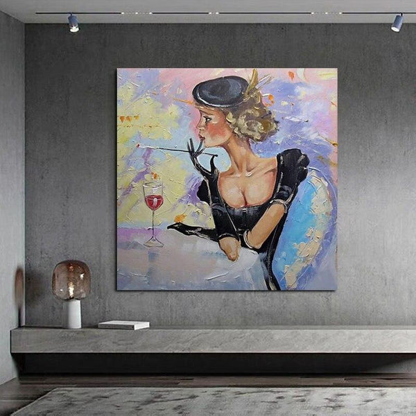 Hand Painted Pretty Female Abstract Oil Painting on Canvas Modern Impression Character For Living