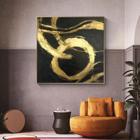 Abstract Modern Hand Painted Oil Painting on Canvas Black Gold Art Line Bedroom