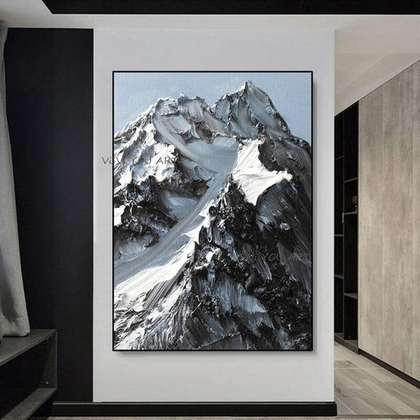 Art High End Hand Painted Oil Black And White Gray Three Dimensional Thick Knife mountain Porch Artistic Conceptption