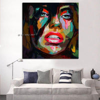 Hand Painted Human Portrait Modern Abstract Colorfuls Fashion Wall Art Lady On Canvas