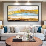 Hand Painted Thick Oil Painting On Canvas Golden Abstract Lake Landscape Wall Art Modern Abstract