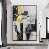 Hand Painted Abstract Wall Art Contemporary Geometric Gold Foil Modern On Canvas Decorative