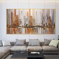 Hand Painted Gold City Building Scenery For Home Abstract Oil Painting On Canvas Decor