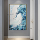 Modern Blue Waves Hand Painted Oil Abstract Painting On Canvas Office s