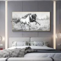 Double Running Horses Hand Painted Canvas Paintings Wall Art Hand Painted Animals Painting Abstract Modern