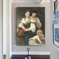 Hand Painted William-Adolphe Bouguereau Classic Family of Three People Abstract Decor