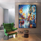 Hand Painted Landscape Oil Painting Abstract City Street View Art Canvas Painting Mural