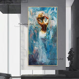 Hand Painted Impression Character Naked Girl Oil Painting Blue Skirt Canvas Abstract