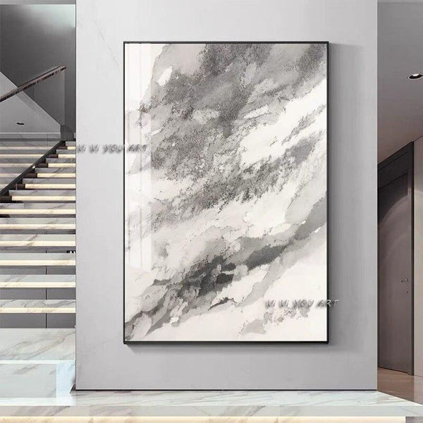 Arrival Hand Painted Abstract On Canvas Gray And White Modern