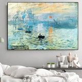 Hand Painted Famous Painting Claude Monet Impression Sunrise Landscape Oil Painting Wall Art Decor