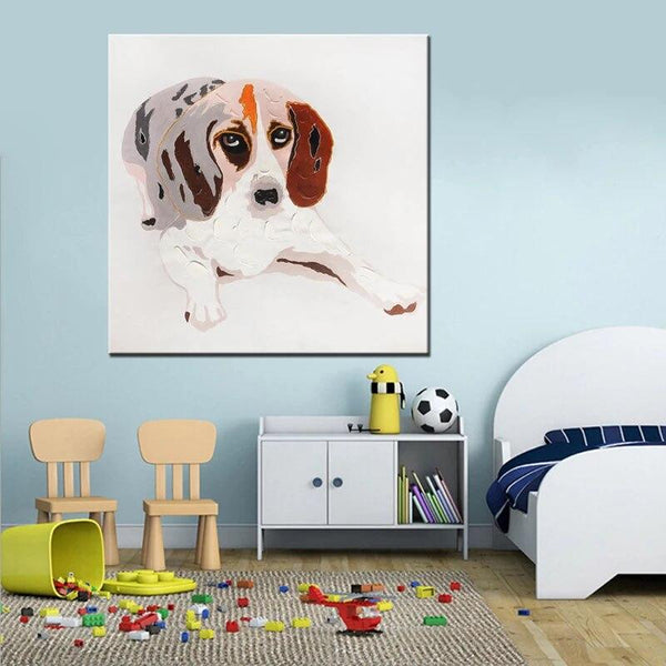 Hand Painted Abstract cartoon dog Oil Painting On Canvas Hand Painted Animal Painting Decor