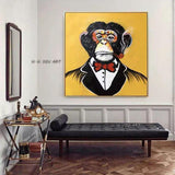 Hand Painted on Canvas Animal Abstract Modern With a cigarette Monkeys Decor