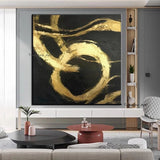 Abstract Modern Hand Painted Oil Painting on Canvas Black Gold Art Line Bedroom